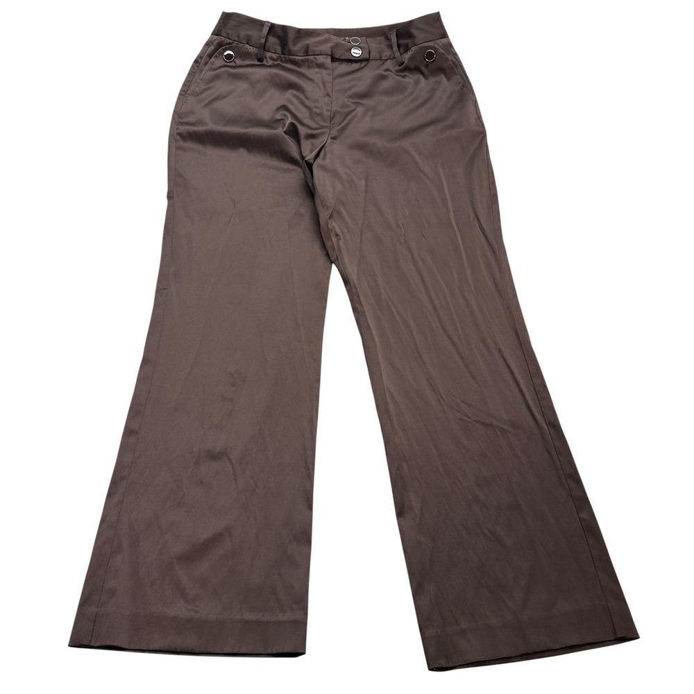 Harve Benard Womens Dress Pants 12 Brown Wide Leg Satin Stretch Trousers Office
